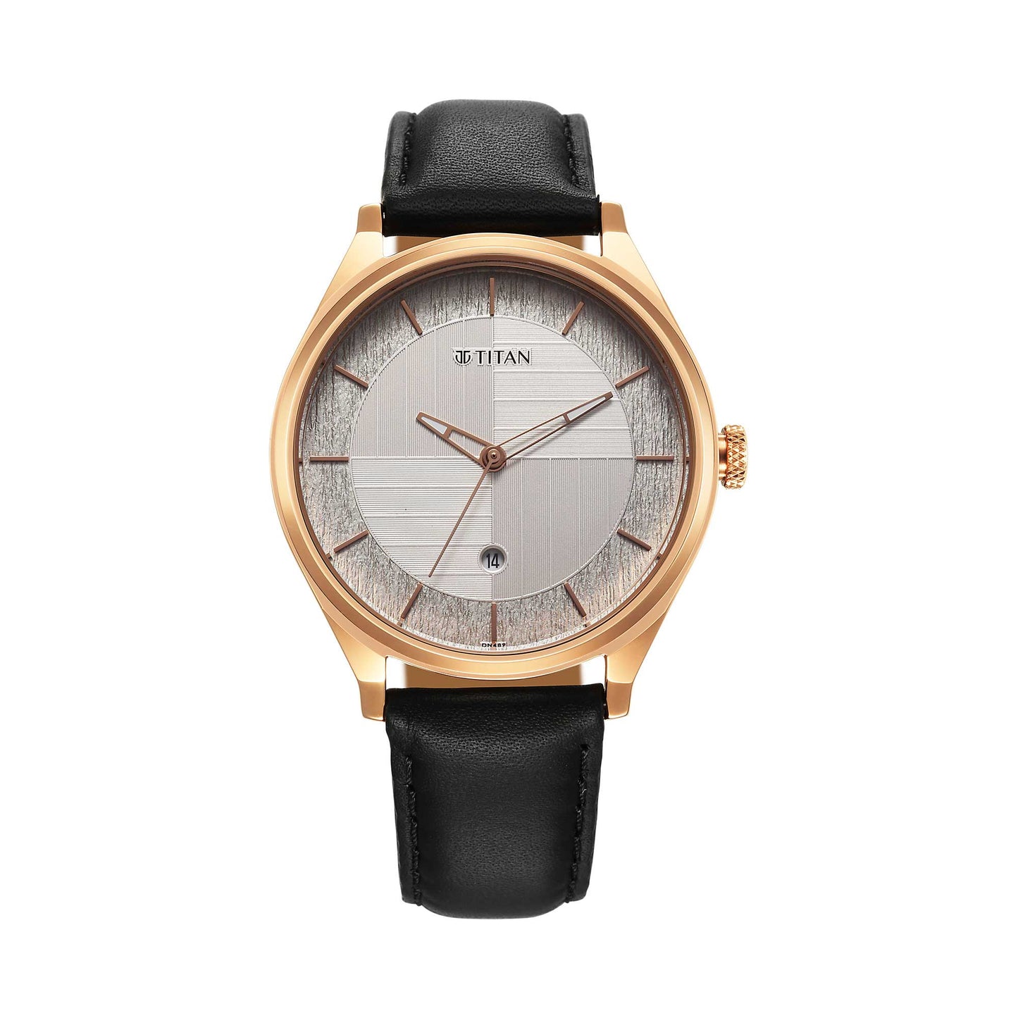 Titan Neo Economy Quartz Analog with Date Silver Dial Black Leather Strap Watch For Men