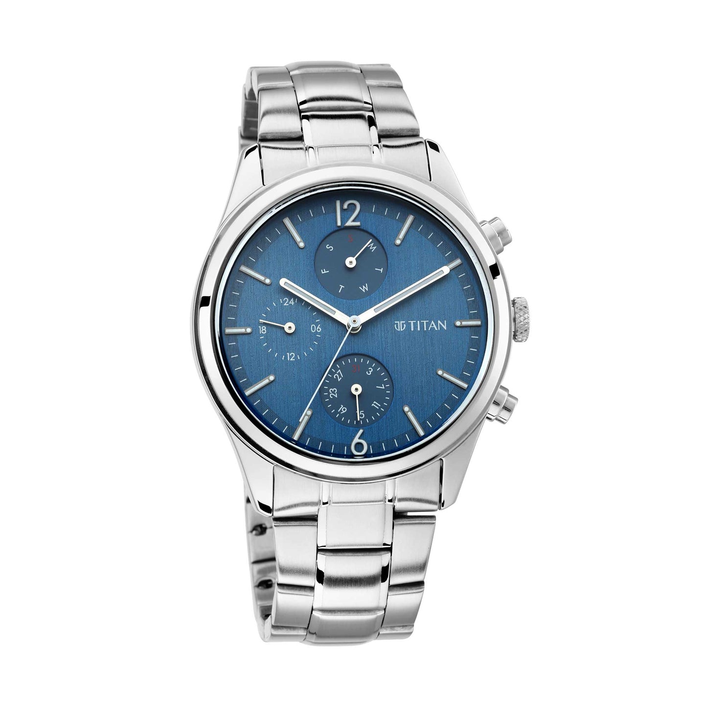 Workwear Watch with Blue Dial & Metal Strap