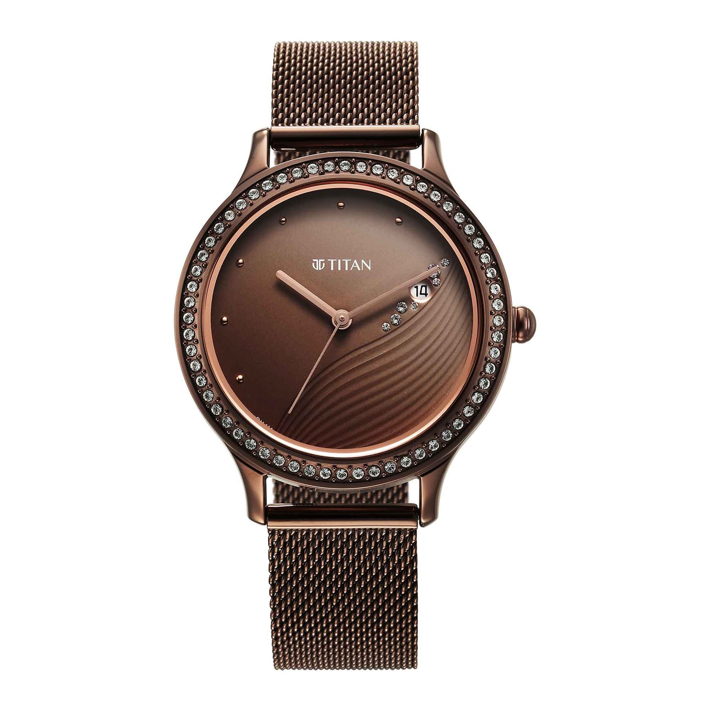 Titan Purple Glam It Up Brown Dial Analog with Date Stainless Steel Strap Watch for Women-Titan-Albatel