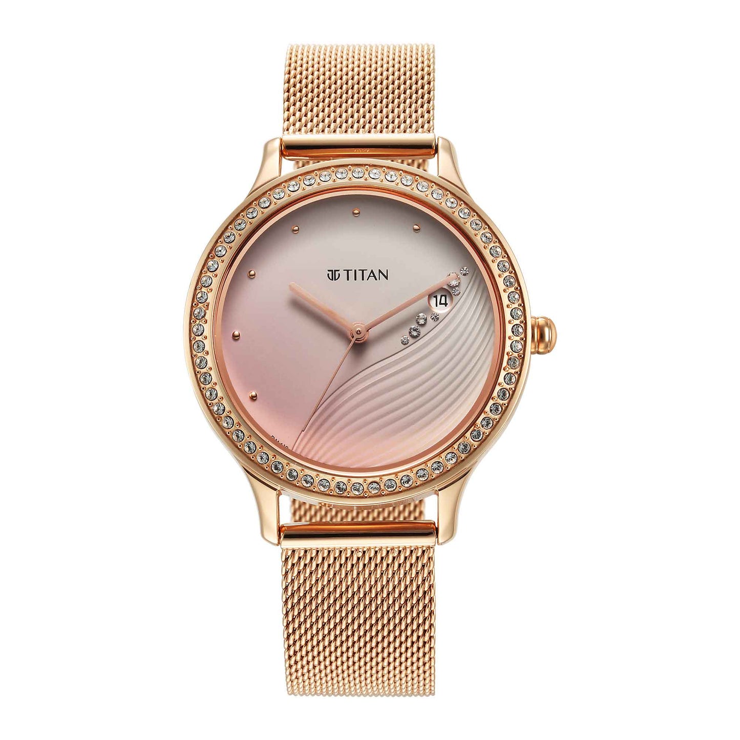 Titan Purple Glam It Up Pink Dial Analog with Date Stainless Steel Strap Watch for Women-Titan-Albatel
