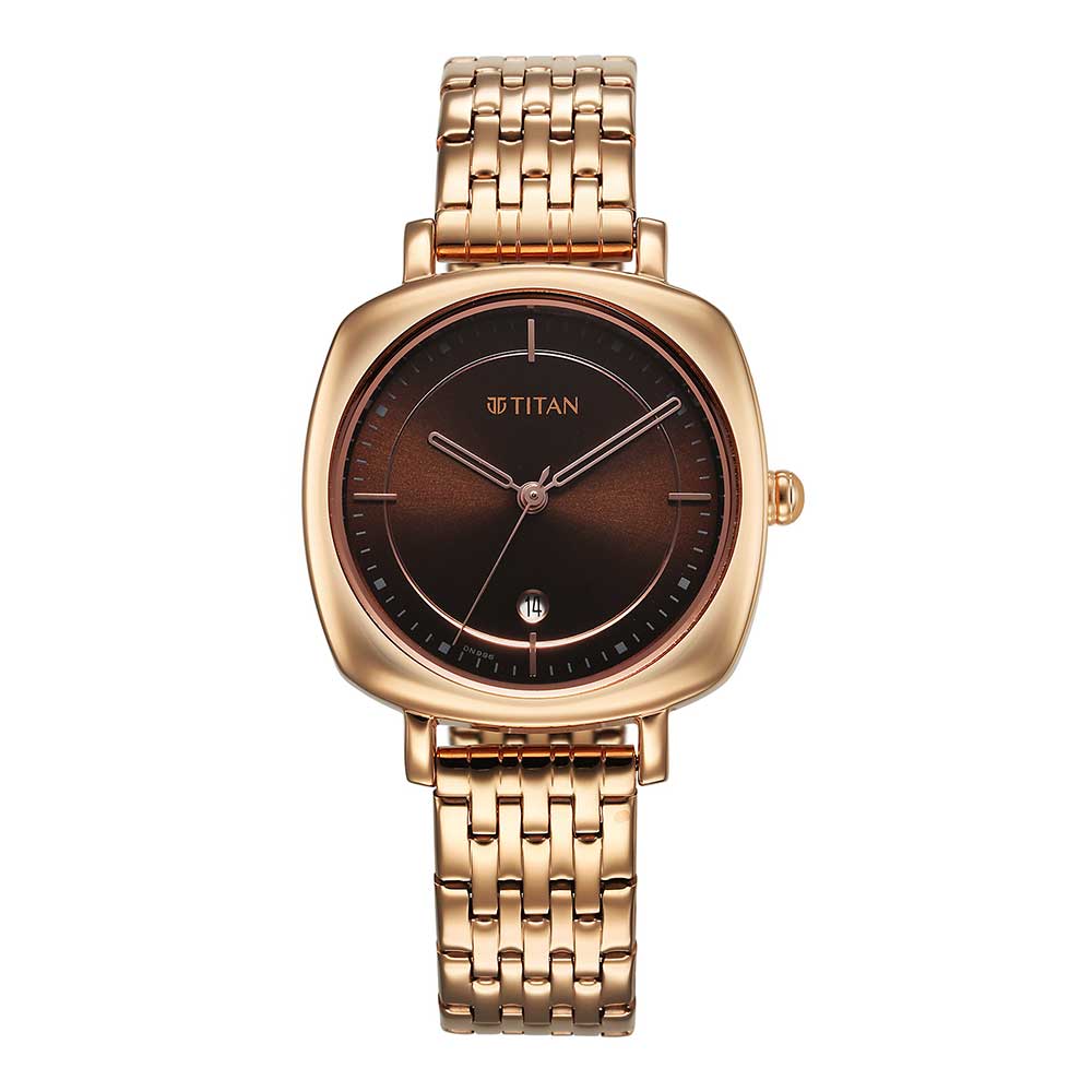 Titan Shaped Cases Brown Dial Metal Strap Watch-Titan-Albatel