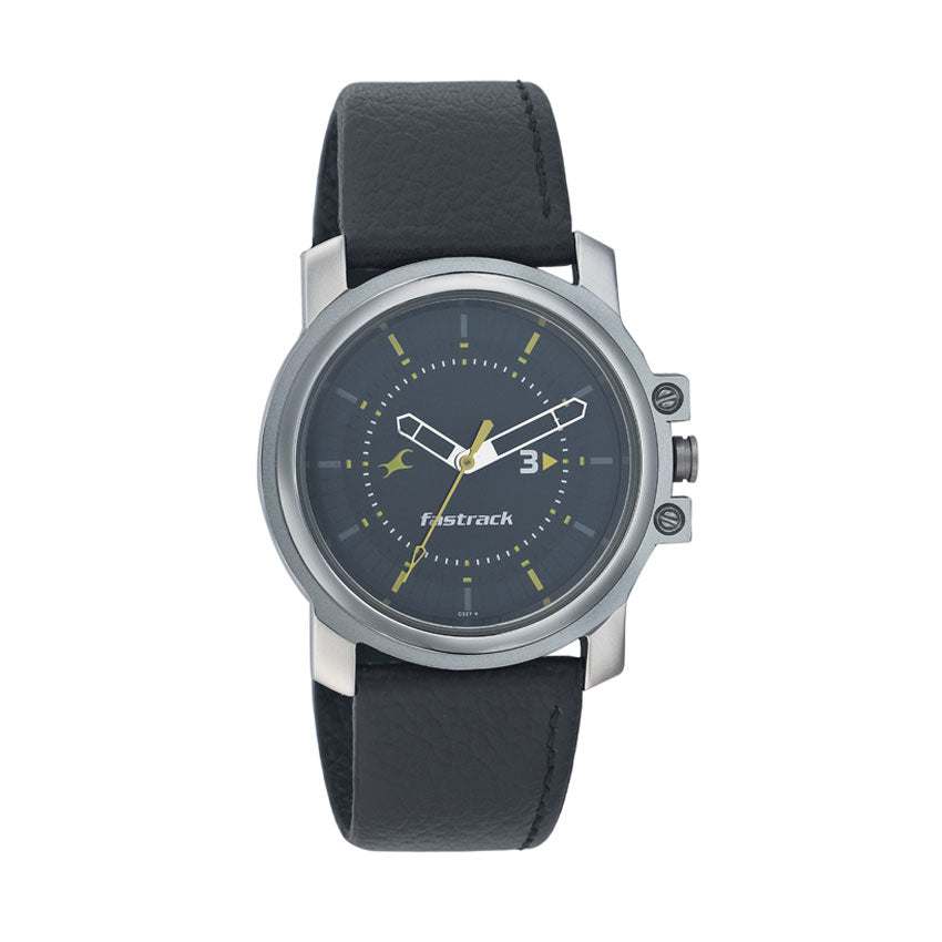 Fastrack Quartz Analog Black Dial Leather Strap Watch for Guys Albatel