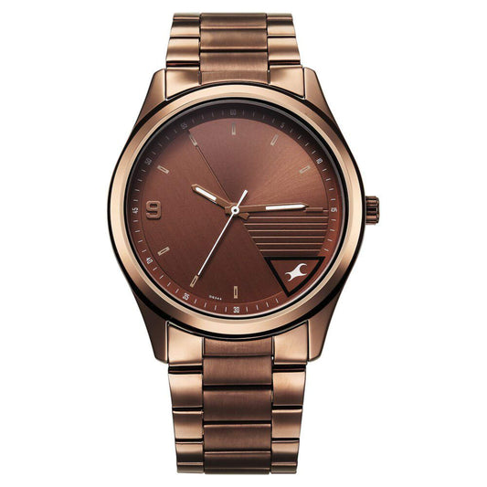 Fastrack Stunners Quartz Analog Brown Dial Brown Metal Strap Watch For Guys