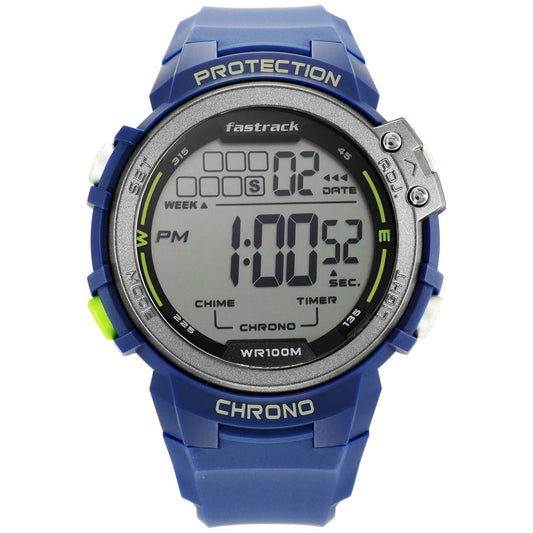 Streetwear Grey Digital Dial Blue Silicone Strap Watch