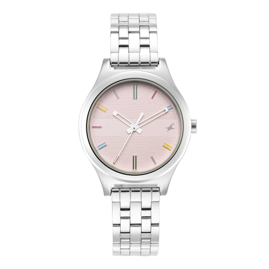 Stunners Pink Dial Silver Metal Strap Watch