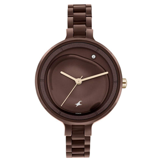 Fastrack MetaWe Quartz Analog Brown Dial Stainless Steel Strap Watch For Girls