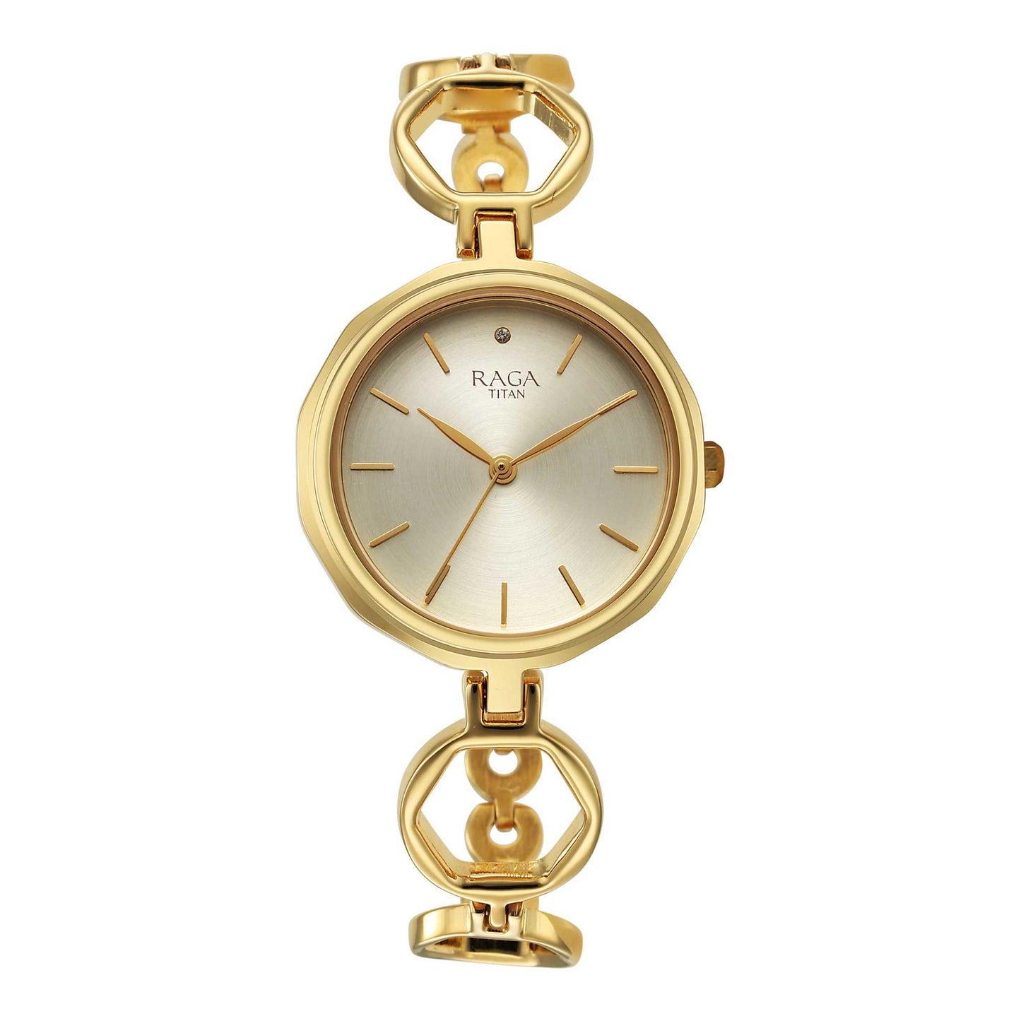 Titan Raga Viva Golden Dial Analog Quartz Metal Strap Watch for Women-TITAN-Albatel