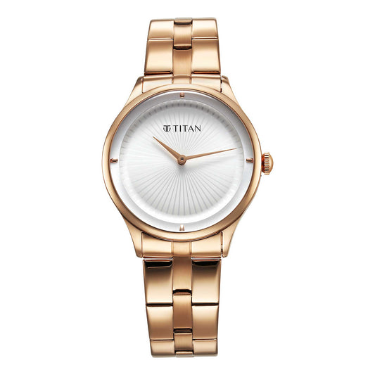 Titan Workwear Quartz Analog White Dial Stainless Steel Strap Watch for Women