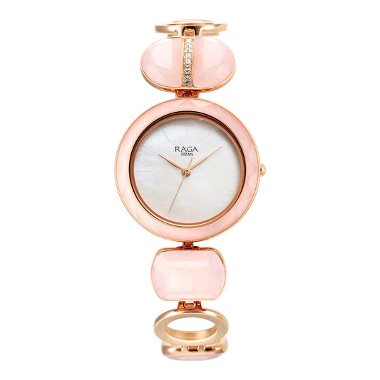 Titan Raga New You Quartz Analog Mother Of Pearl Dial Metal Strap Watch for Women-TITAN-Albatel