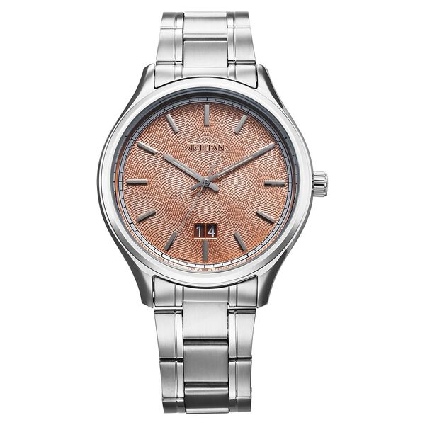 Titan Palette Of Time Quartz Analog with Date Orange Dial Stainless Steel Strap Watch For Men