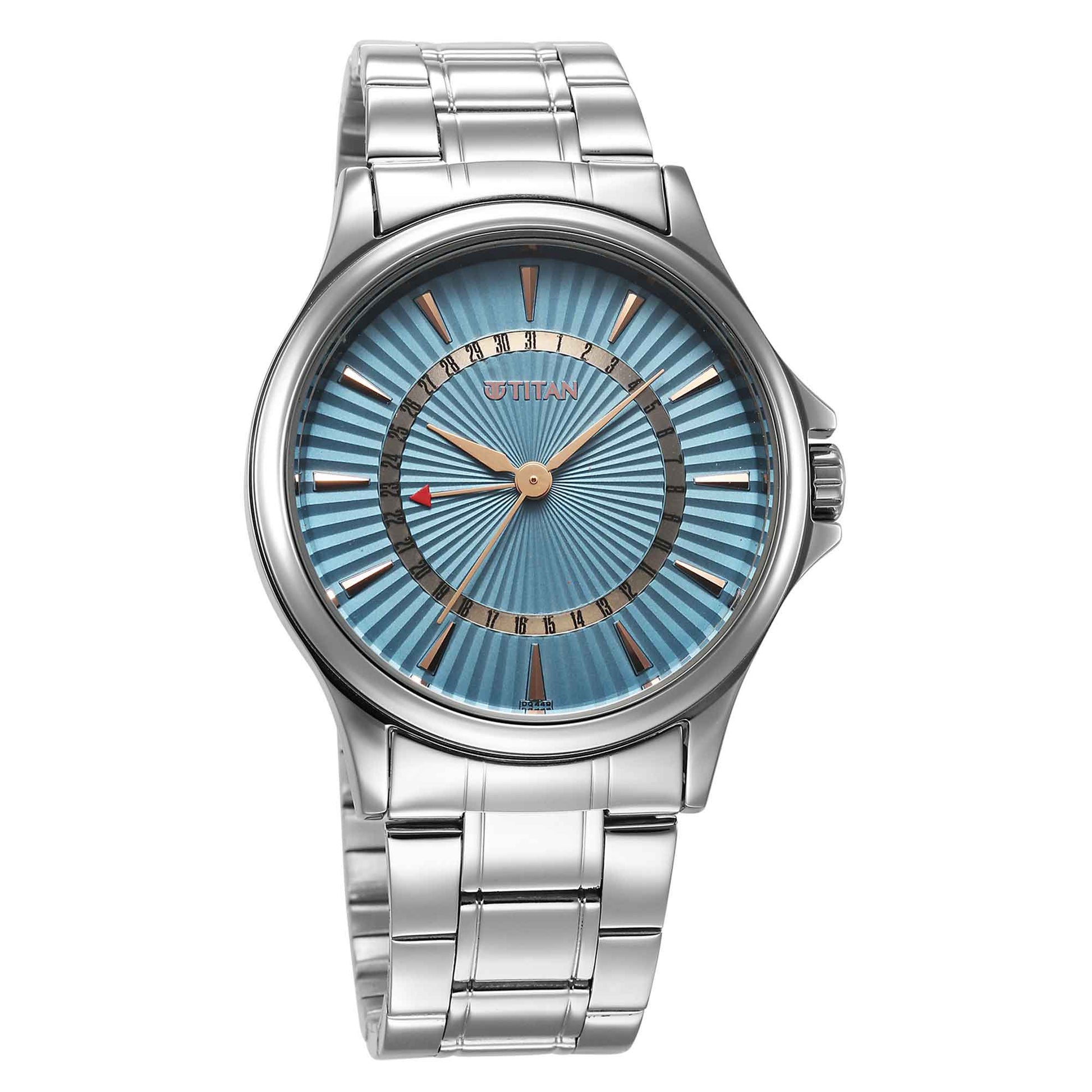 Titan Karishma Quartz Analog with Date Blue Dial Stainless Steel Strap Watch For Men