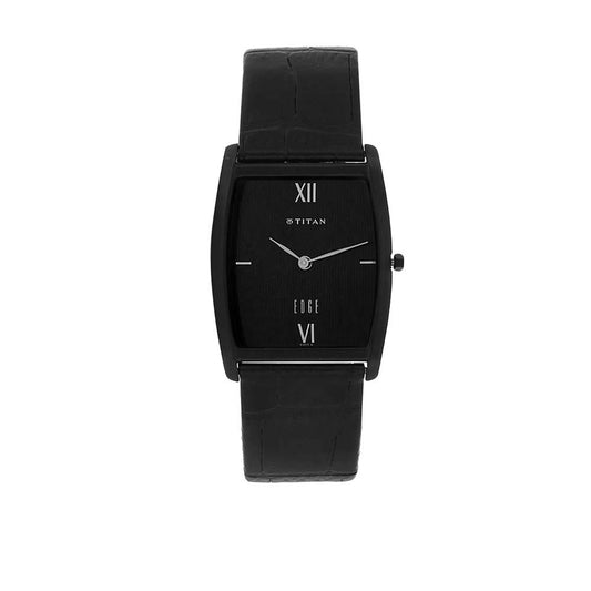 Black Dial Leather Strap Watch