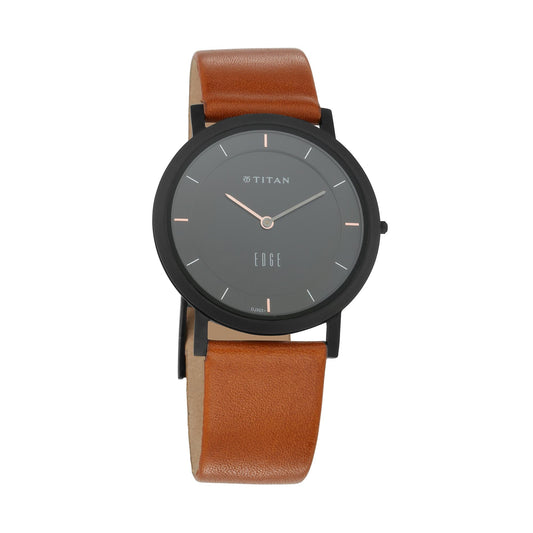 Edge Black Dial Leather Strap Watch