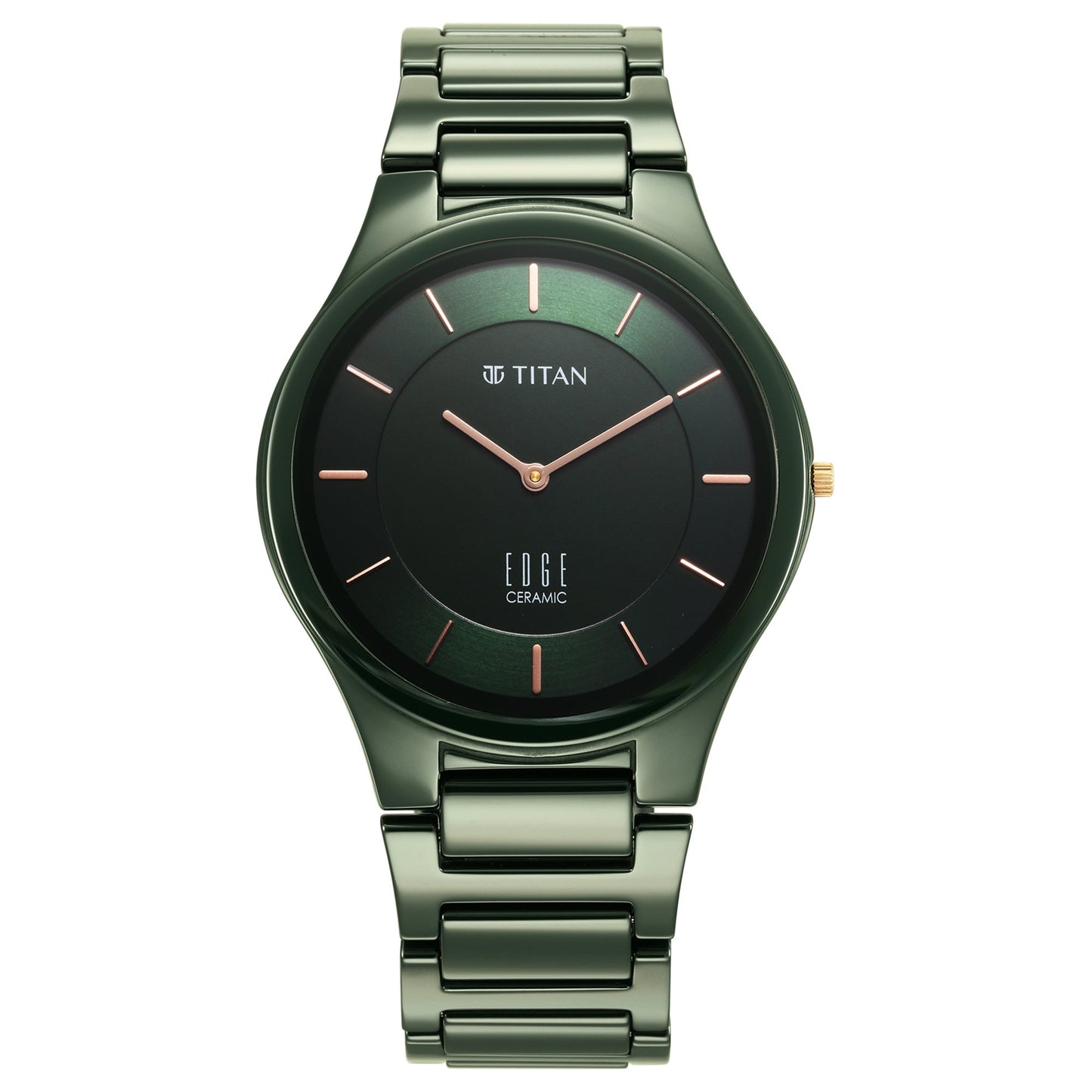 Titan Edge Ceramic Quartz Analog Green Strap Watch for Men