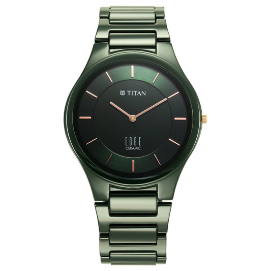 Titan Edge Ceramic Quartz Analog Green Strap Watch for Men