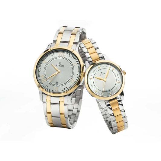 Bandhan Silver White Dial Stainless Steel Pair Watches