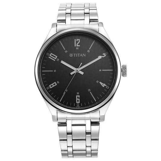 Titan Wrist Wit Quartz Analog Grey Dial Stainless Steel Strap Watch for Men