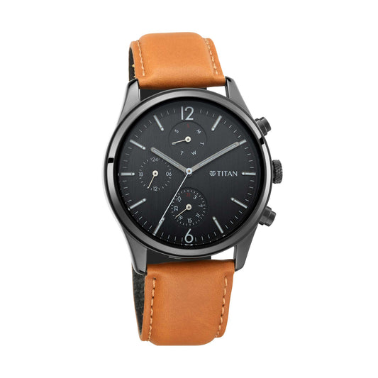 Workwear Watch with Black Dial & Leather Strap