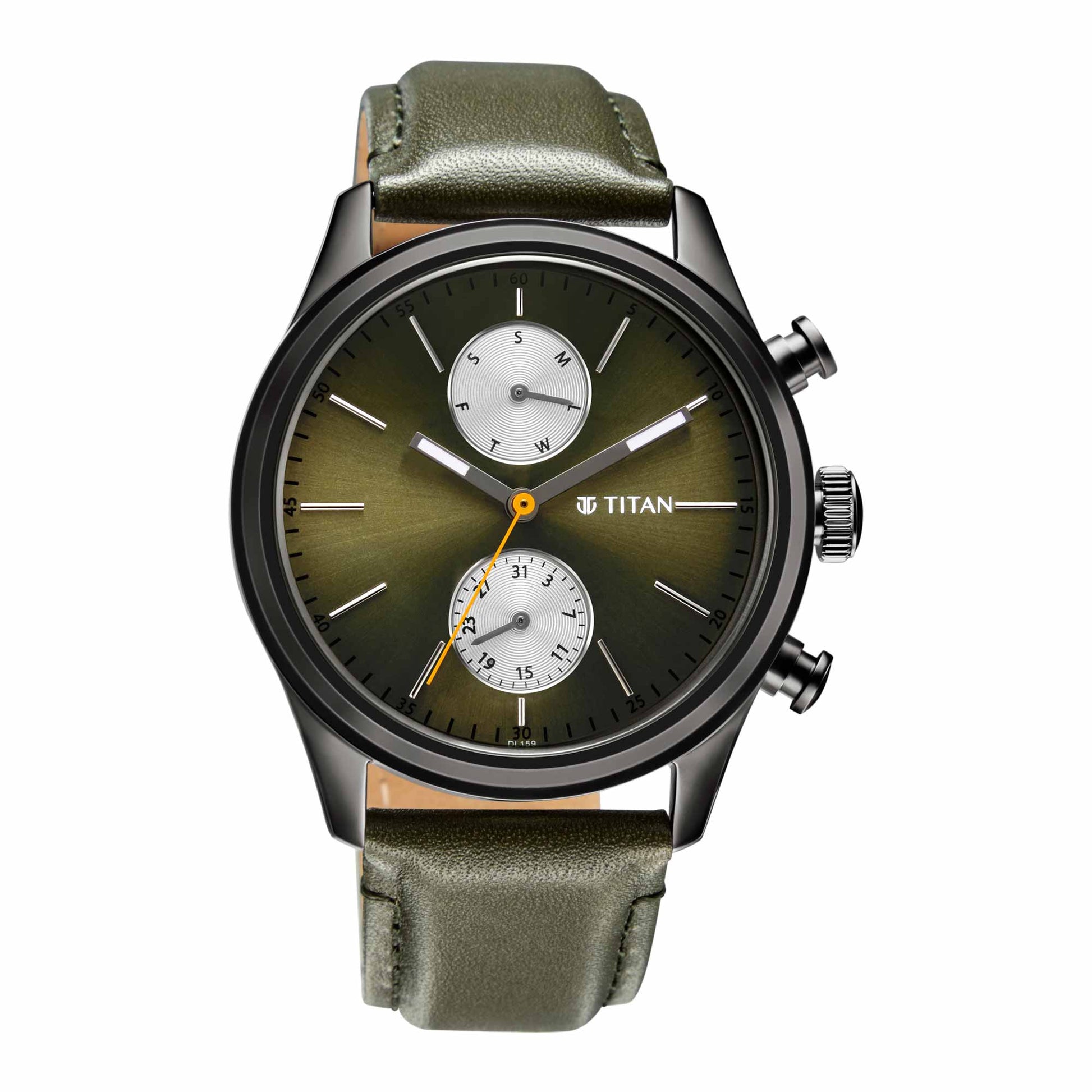 Elmnt Olive Green Dial Leather Strap Watch