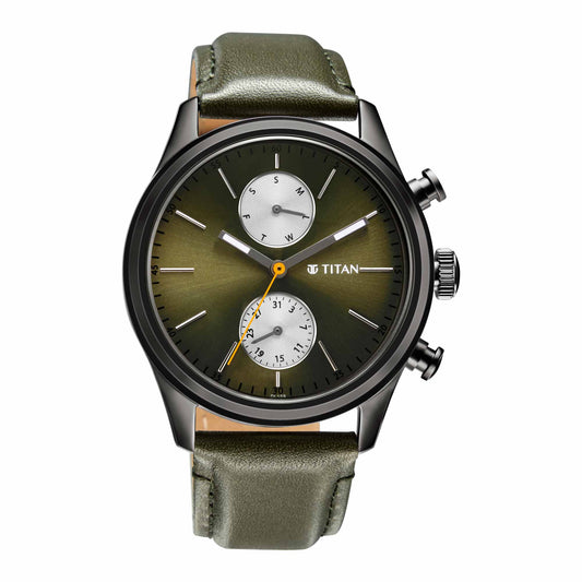 Elmnt Olive Green Dial Leather Strap Watch