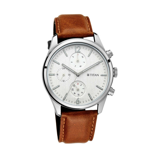 Workwear Watch with White Dial & Leather Strap