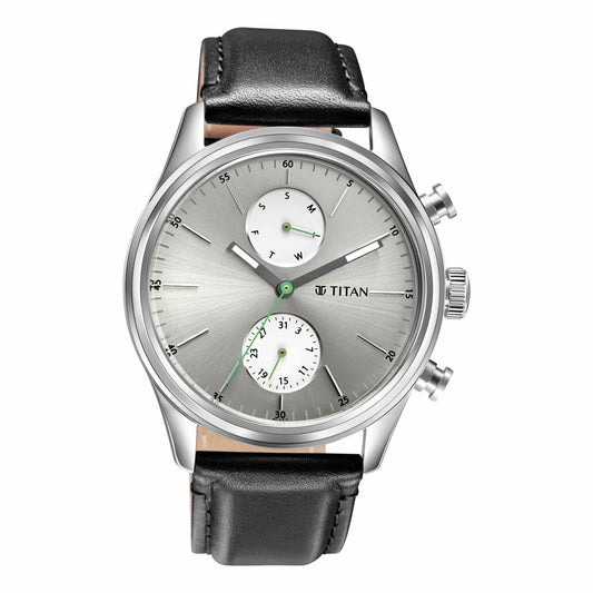 Elmnt Grey Dial Leather Strap Watch