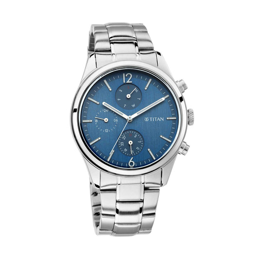 Workwear Watch with Blue Dial & Metal Strap