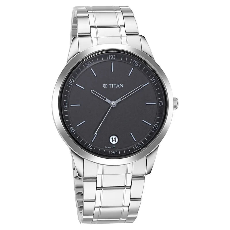 Workwear Watch with Black Dial & Metal Strap