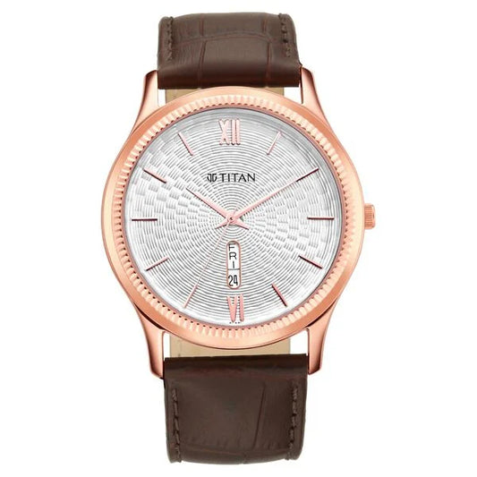 Silver White Dial Leather Strap Watch
