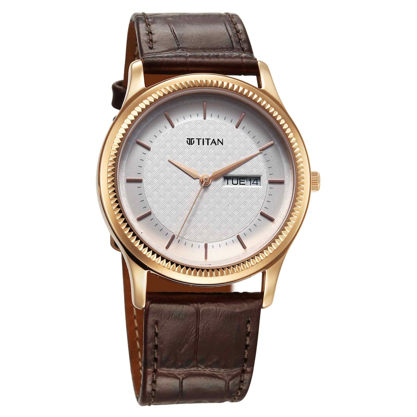 Titan Karishma Quartz Analog with Day and Date Silver Dial Leather Strap Watch For Men