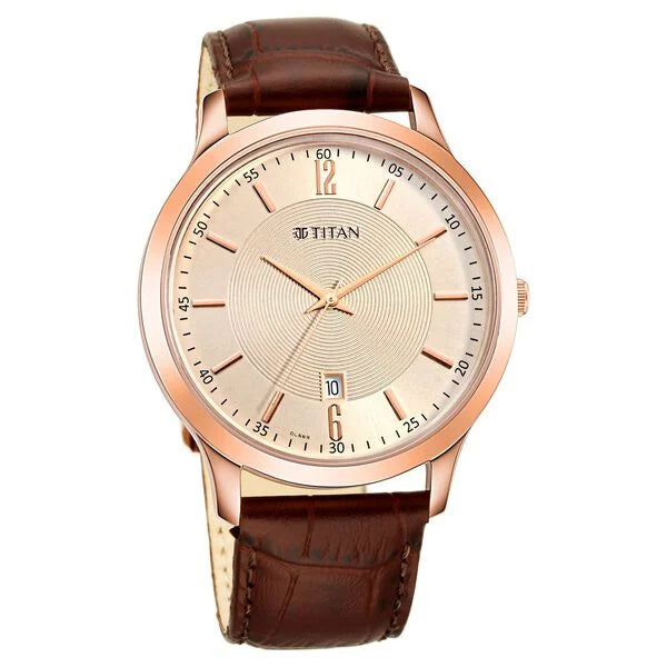 Rose Gold Dial Leather Strap Watch