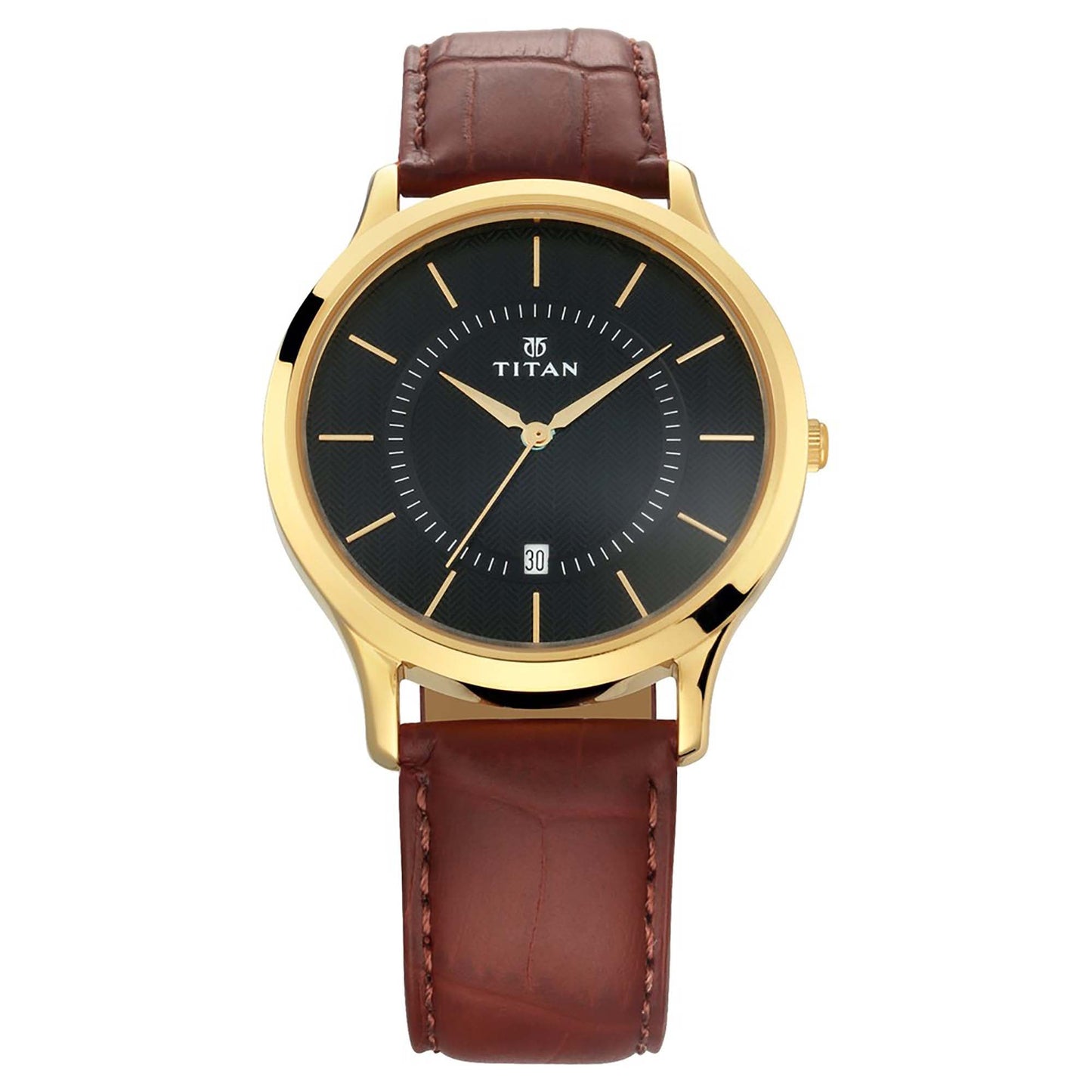 Black Dial Leather Strap Watch