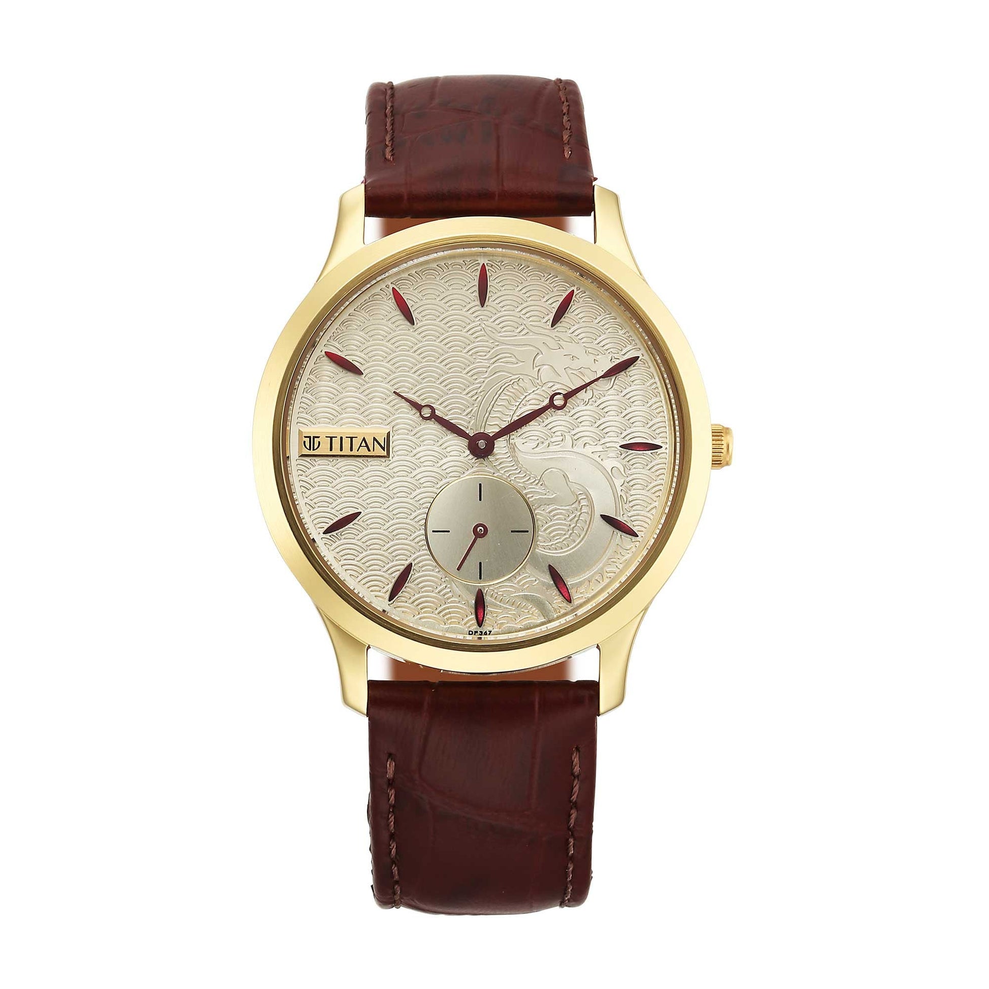 Titan Gold Dial Leather Strap Watch for Men-Titan-Albatel