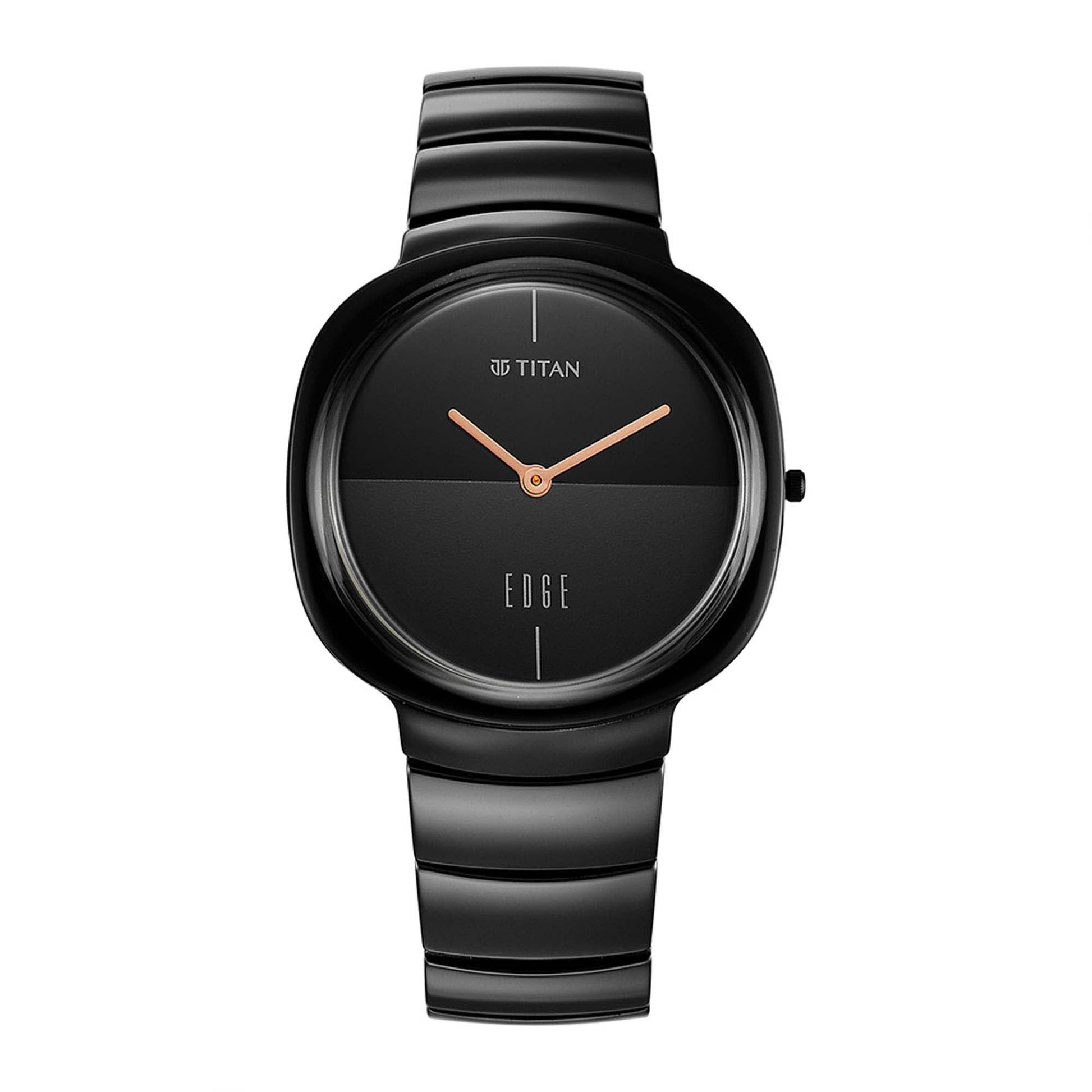 Edge Squircle Black Dial Ceramic Strap Watch
