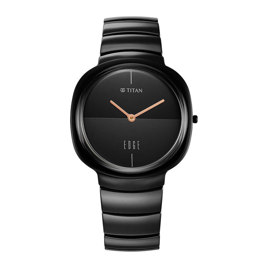 Edge Squircle Black Dial Ceramic Strap Watch