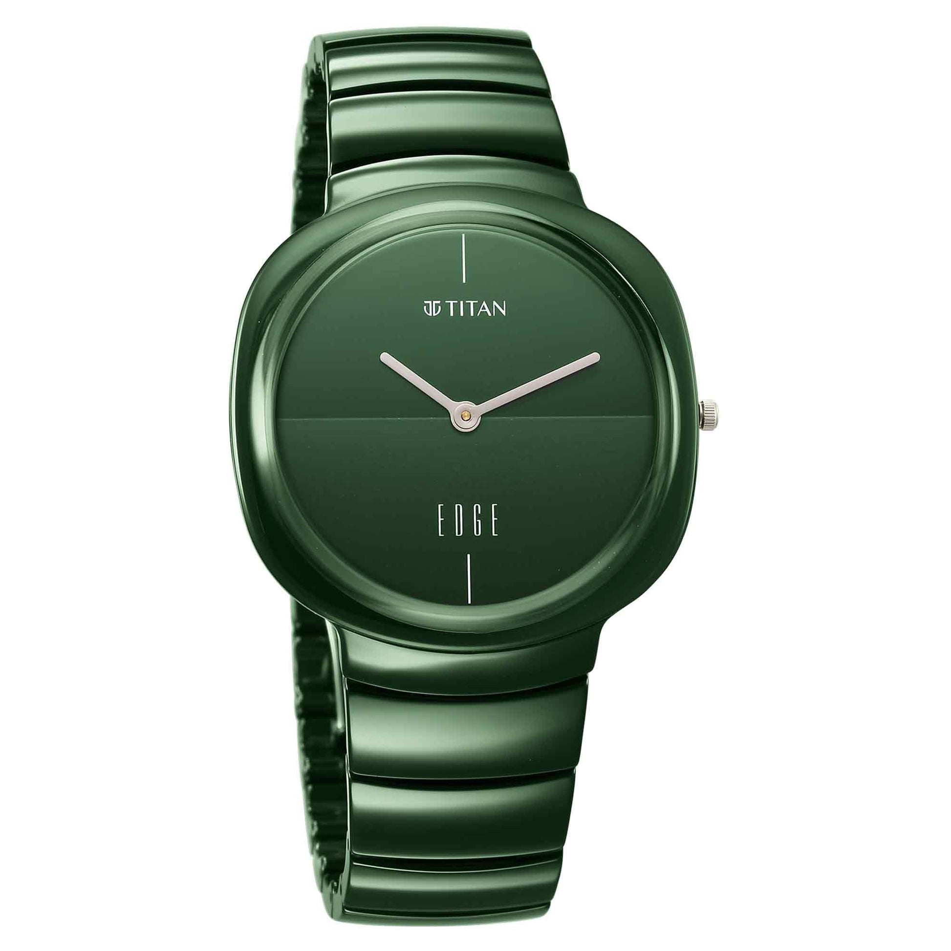 Titan Edge Squircle Camo Slim Ceramic Strap Green Dial Analog Unisex Watch