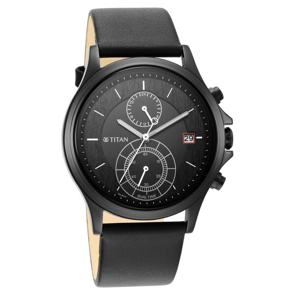 Workwear Black Dial Black Leather Strap Watch