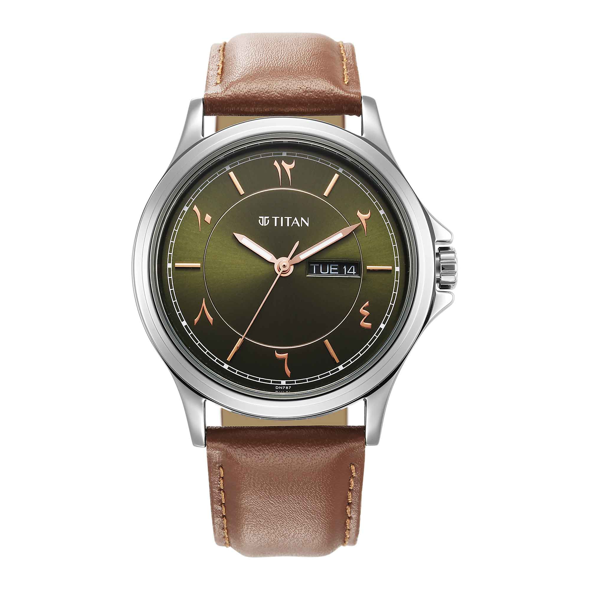 Titan Marhaba Green Dial Analog Leather Strap watch for Men Albatel