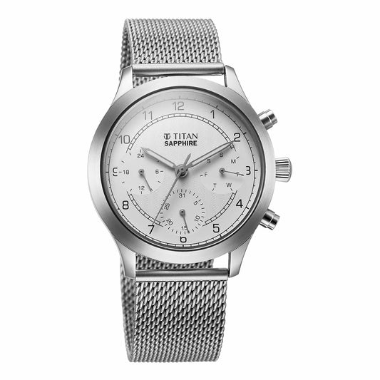 Titan Sapphire Quartz Multifunction White Dial Stainless
