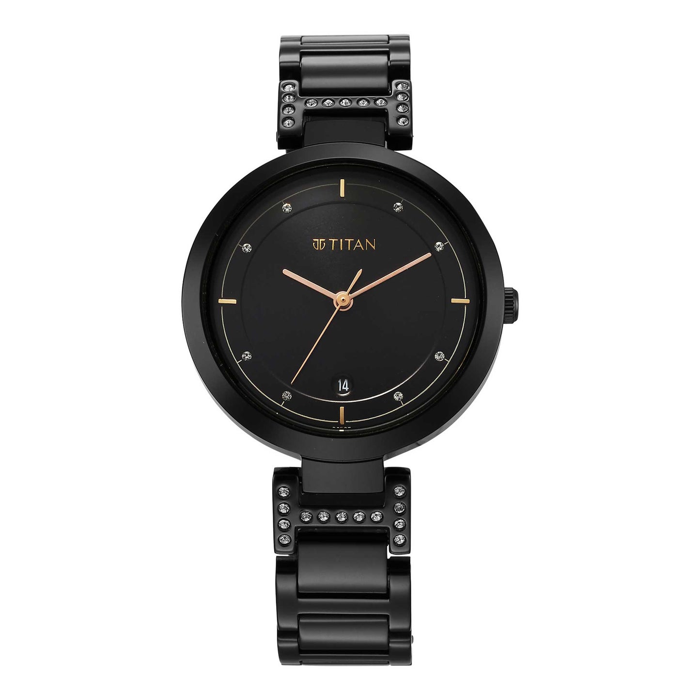 Titan Workwear Quartz Analog Black Dial Black Stainless Steel Strap Watch for Women