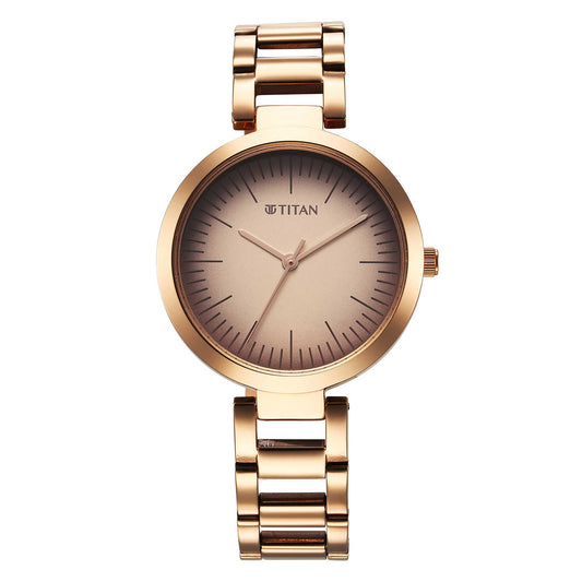 Titan Workwear Quartz Analog Beige Dial Rose Gold Stainless Steel Strap Watch for Women-Titan-Albatel