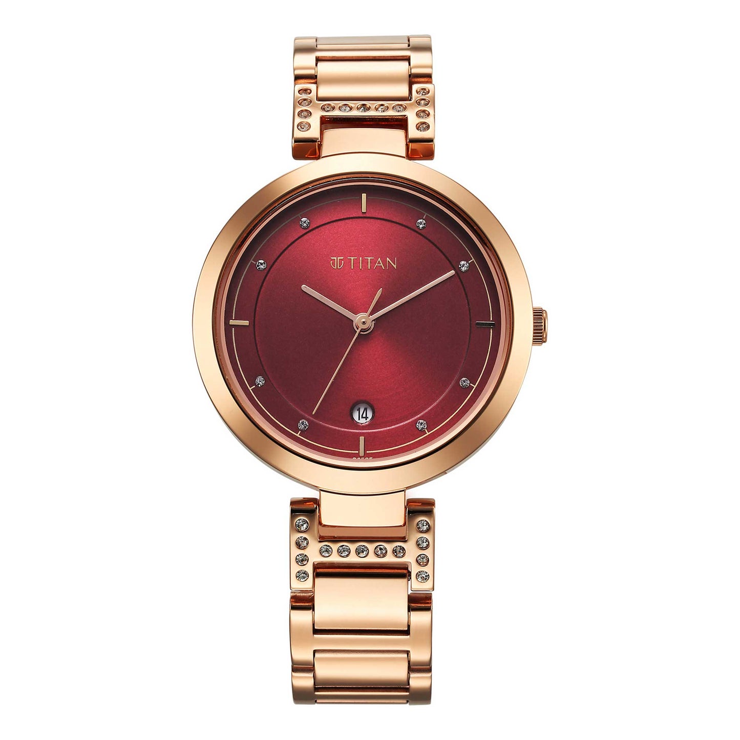 Titan Workwear Quartz Analog Beige Dial Rose Gold Stainless Steel Strap Watch for Women