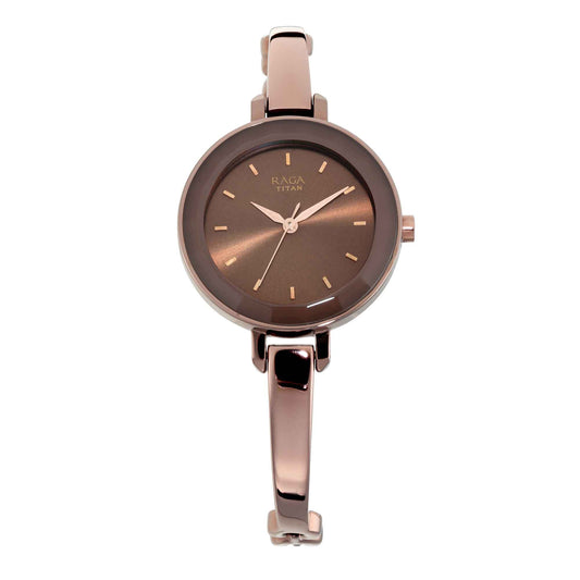 Titan Quartz Analog Brown Dial Metal Strap Watch for Women