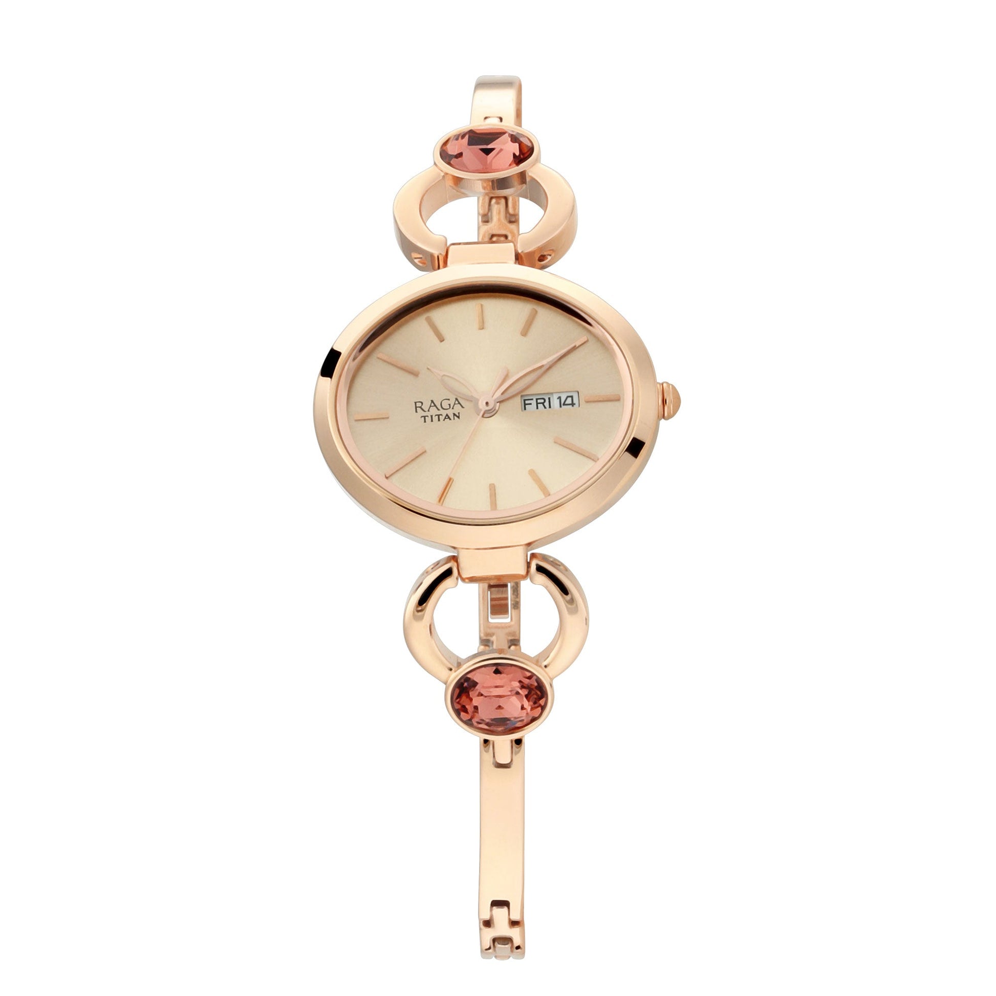 Raga Viva Rose Gold Dial Metal Strap Watch-Titan-Albatel