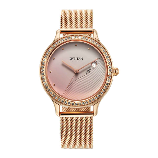 Titan Purple Glam It Up Pink Dial Analog with Date Stainless Steel Strap Watch for Women-Titan-Albatel