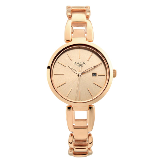 Raga Viva Rose Gold Dial Metal Strap Watch-Titan-Albatel