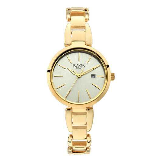 Raga Viva Golden Dial Metal Strap Watch-Titan-Albatel