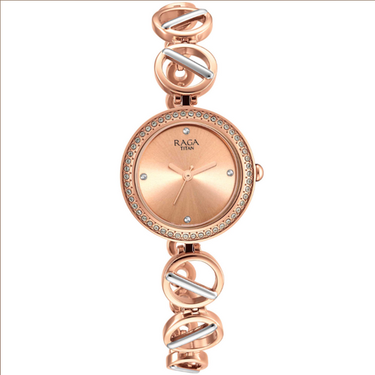 Raga Viva Rose Gold Dial Metal Strap Watch-Titan-Albatel
