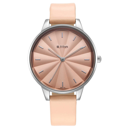 Neo Pink Dial Leather Strap Watch for Women-Titan-Albatel