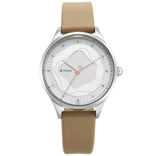 Titan Wander White Dial Leather Strap Watch-Titan-Albatel